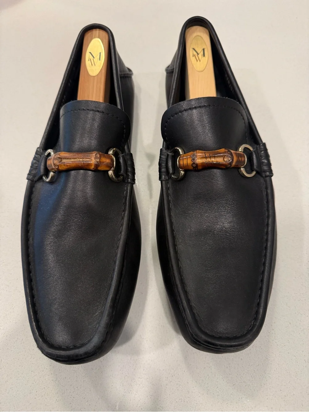 Gucci Black Leather Loafers with Bamboo Bit
